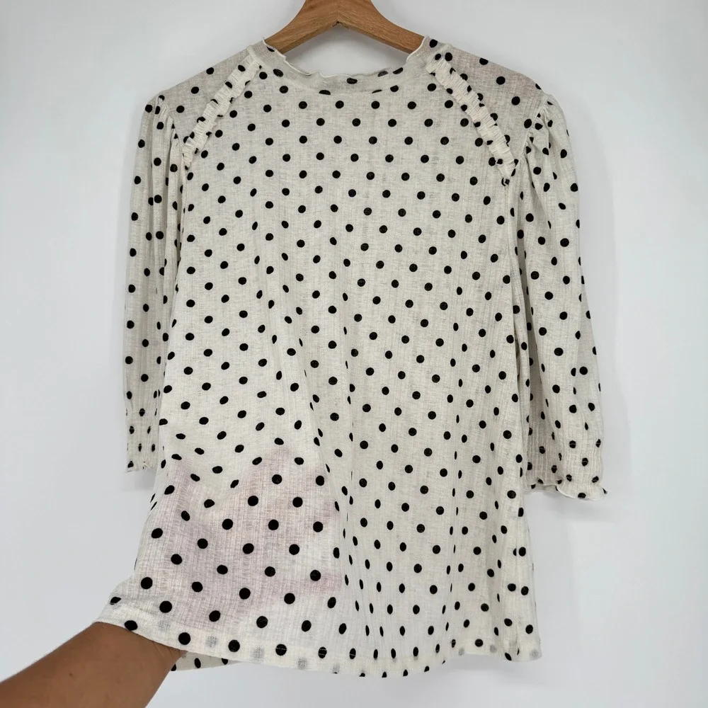 Zara Polka Dot Sheer Blouse M Ruffle Puff Sleeve Cottagecore‎ Chic Minimalist